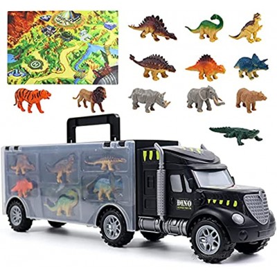 Dinosaurier Spielzeug Dino LKW Transporter Spielzeug mit 12 Stück Dinosaurier Figuren & Tiere Spielmatte Kinderspielzeug Geschenk für Jungen Mädchen Kinder ab 3 4 5 6 Jahre Alt