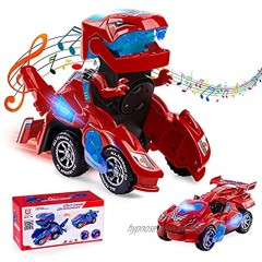 Ltteaoy Dinosaurier Auto Transformers Spielzeug Transformable Auto mit LED Licht Musik und Universalrad Kinder Lernspielzeug für 5-10 Jahre Jungen Mädchen Geburtstag Weihnachten Geschenke Rot
