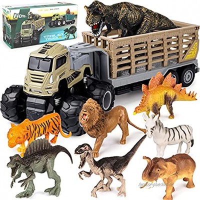 Tacobear Dinosaurier Transporter Grosser Truck LKW Dinosaurier Spielzeug Autotransporter Dinosaurier Figuren Tiere Spielzeugautos Dinoauto Spielzeugfahrzeug Auto Geschenke für Jungen Kinder 3-8 Jahre
