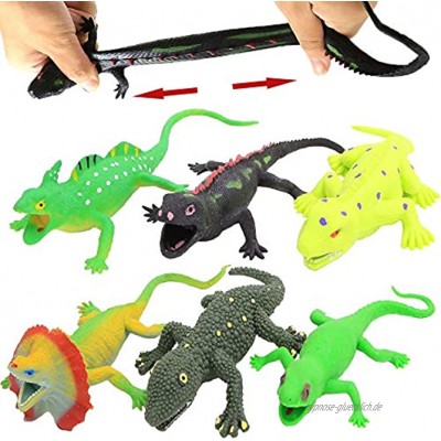 Spielzeuge in Form von Eidechsen,Gummiset 9 inch 6 Packungen,Sicherheitsmaterial TPR,super dehnbar,mit einem geschenkten Lernkasten,Spielzeugfiguren,Badespielzeuge,Gecko,Chameleon,Komodowaran