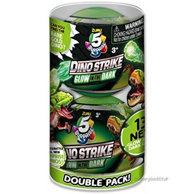 ZURU 5 Surprise 7781 Dino Strike Serie 2 Glow in The Dark Doppelpack