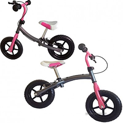 Fair Style Kinder Laufrad Doppelfunktionsrahmen mit Handbremse ca. 30,3cm 12 Zoll Silbergrau-pink mitwachsendes Lernlaufrad für Kinder ab 2 Jahren Model 6936