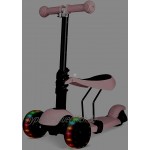 3 in 1 Kinderroller Klappbar Kinderscooter Kickboard mit Abnehmbarem Sitz und LED-Lichträdern Einstellbarer Höhe Roller für Kinder von 1 bis 6 Jahren Rosa