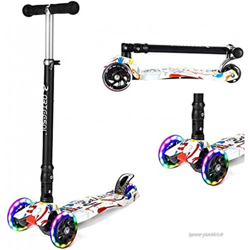 arteesol Children's Scooter Children's Scooter for Girls and Boys from 3 Years Foldable Children's Scooter 4 Wheels with LED Flash Wheels Height-Adjustable Tricycle Scooter Graffiti