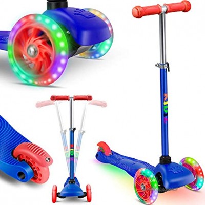 KIDIZ® Roller Kinder Scooter Pro1 Dreiradscooter mit PU LED Leuchtenden Räder Kinderroller Tret-Roller höhenverstellbarer cityroller Kinderscooter für Kinder Jungen Mädchen ab 3-12 Jahre Blau
