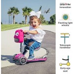 Scooter by smarTrike T1 Kinderscooter mit Sitz Leuchträder und Snacktasche Scooter Kinderroller pink mit LED-Rädern und Zubehörtasche S