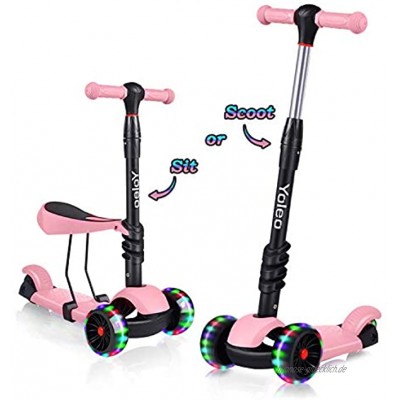 YOLEO 3-in-1 Kinder Roller Scooter mit Abnehmbarem Sitz LED große Räder Höheverstellbare Lenker für Kleinkinder Jungen Mädchen ab 2 Jahre