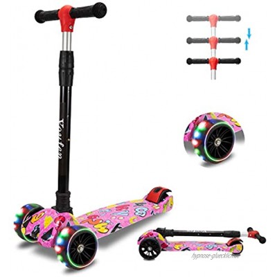 Youfen Kinder Roller Scooter Kinderscooter für Mädchen und Jungen ab 2 Jahre Premium Blinkenden LED Räder Kickscooter Dreiräder mit 3 Höhenverstellbare und Faltbar Lenker