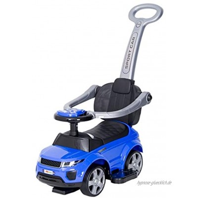4baby Toma Kinderfahrzeug mit Schubstange | Kinder Fahrzeug Rutscher Auto Rutschfahrzeug Baby Auto Gummiräder Car Kinderauto | Rutschauto mit Schubstange Blau