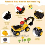 DREAMADE Sitzbagger für Kinder Kinderbagger mit Helm elektrischer Sandbagger ohne Batterie realistisches Fahrerlebnis mit Hupe geeignet für Kinder ab 3 Jahre gelb