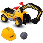 DREAMADE Sitzbagger für Kinder Kinderbagger mit Helm elektrischer Sandbagger ohne Batterie realistisches Fahrerlebnis mit Hupe geeignet für Kinder ab 3 Jahre gelb