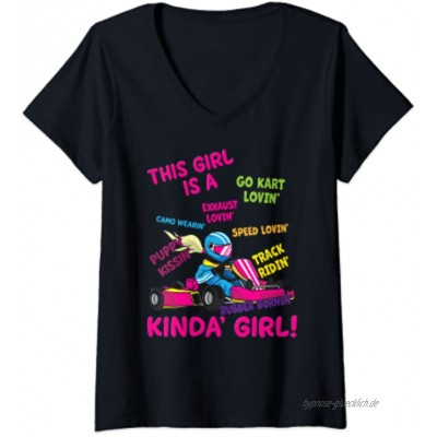 Damen Damen Mädchen Lustiges Gokart Racing Go Kart T-Shirt mit V-Ausschnitt